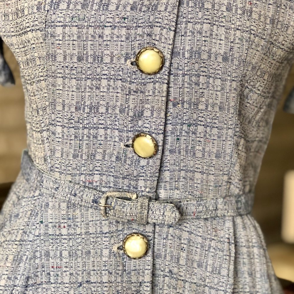 Vintage 1970s Handmade Belted Pink & Blue Pocket Dress - Picture 3 of 8